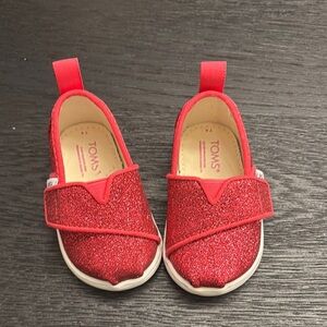 TOMS Kids Red Glitter Shoes
